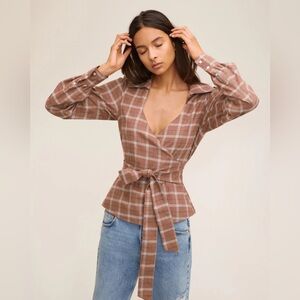 INTERMIX X MARISSA WEBB long sleeve wrap plaid top XS